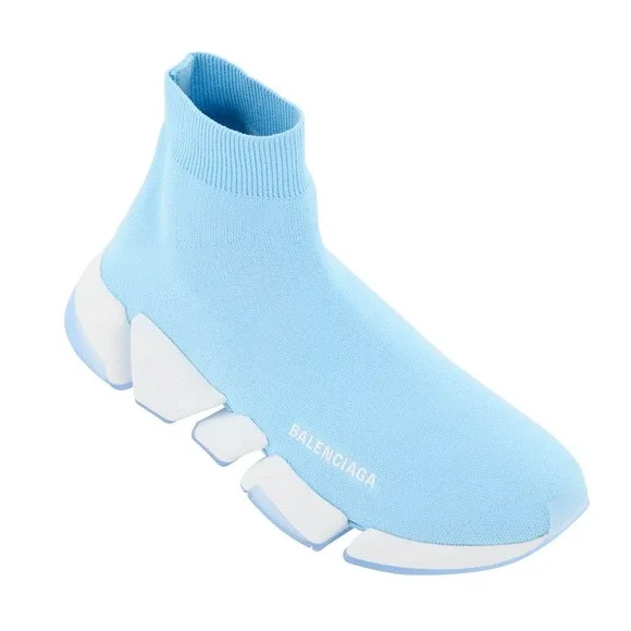 Balenciaga Speed 2.0 Sock Light Blue White High Top Knit Pull Trainer Sneaker 36 - Picture 3 of 12